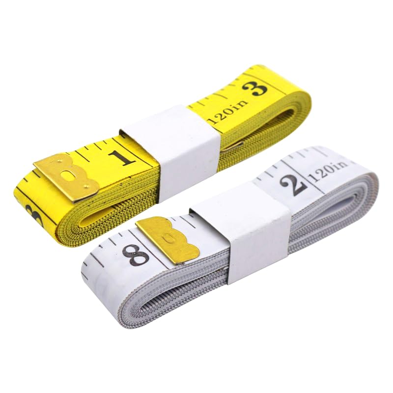 NaFurAhi Oboteny 2Pcs Tape Measure Measuring Tape for Body, 120-Inch Double Scale Sewing Flexible Ruler for Weight Loss Body Measurement Tailor Craft Vinyl Body Measurement Tape(White, Yellow) - Image 1